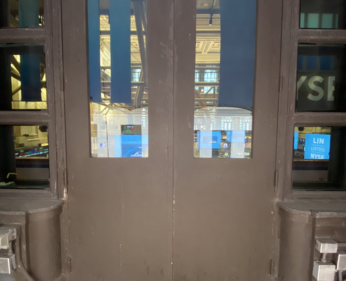 Existing balcony doors at the New York Stock Exchange, before restoration